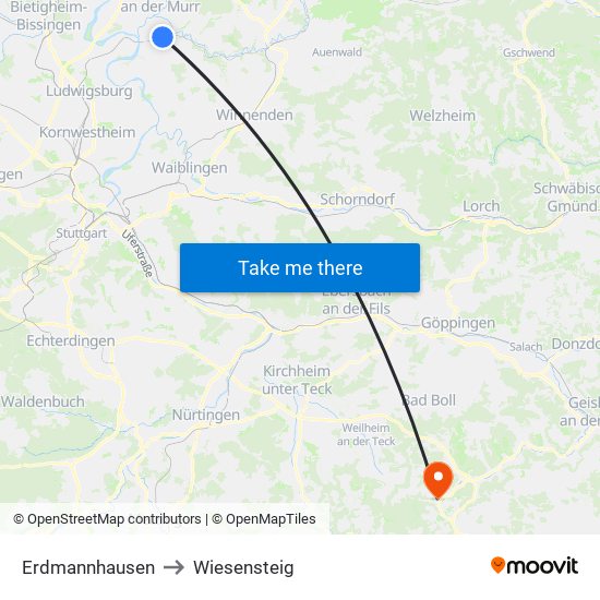 Erdmannhausen to Wiesensteig map