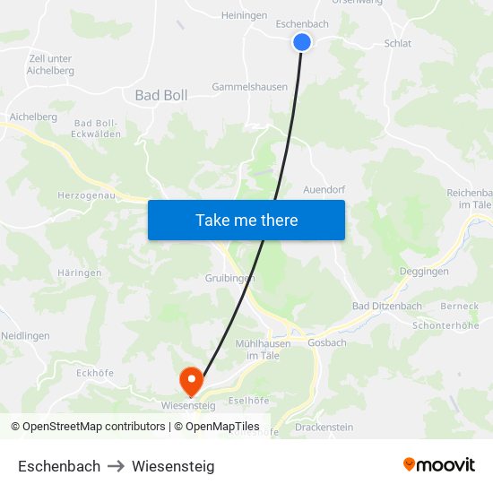 Eschenbach to Wiesensteig map