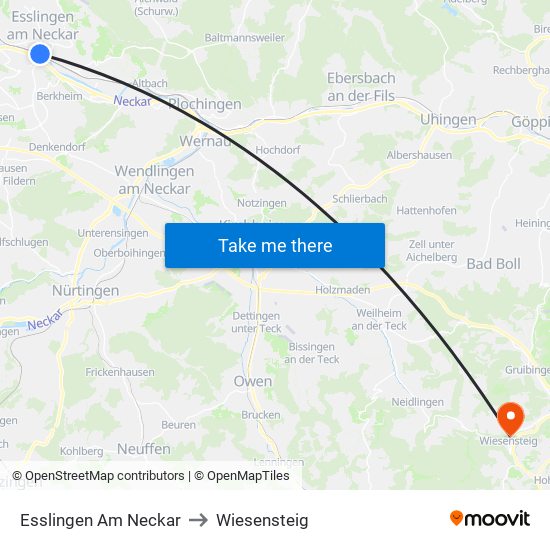 Esslingen Am Neckar to Wiesensteig map