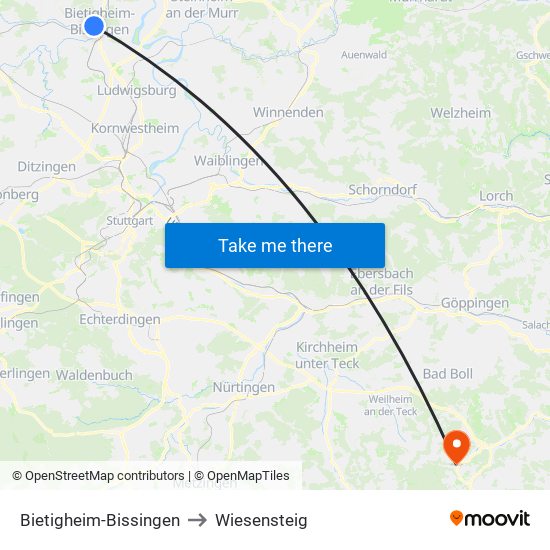 Bietigheim-Bissingen to Wiesensteig map