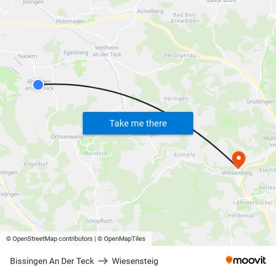 Bissingen An Der Teck to Wiesensteig map