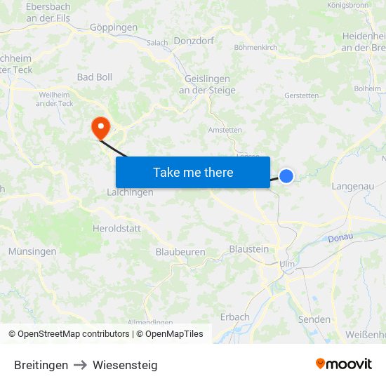Breitingen to Wiesensteig map