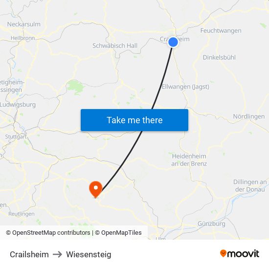 Crailsheim to Wiesensteig map