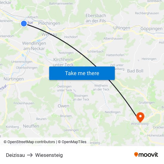 Deizisau to Wiesensteig map