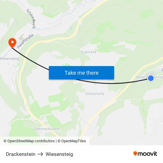 Drackenstein to Wiesensteig map