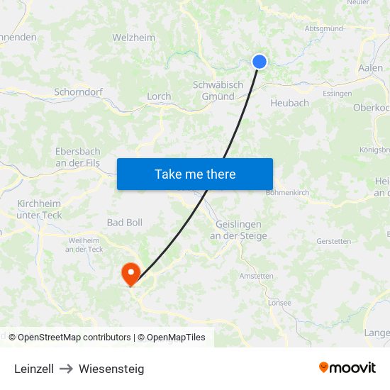 Leinzell to Wiesensteig map