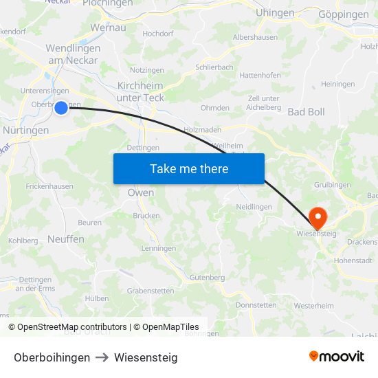 Oberboihingen to Wiesensteig map