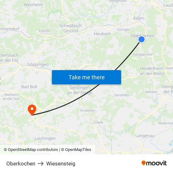 Oberkochen to Wiesensteig map