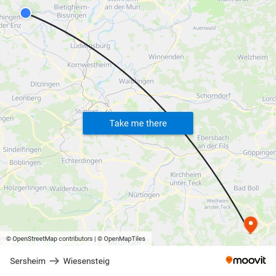 Sersheim to Wiesensteig map