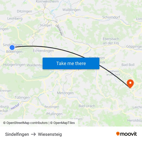 Sindelfingen to Wiesensteig map