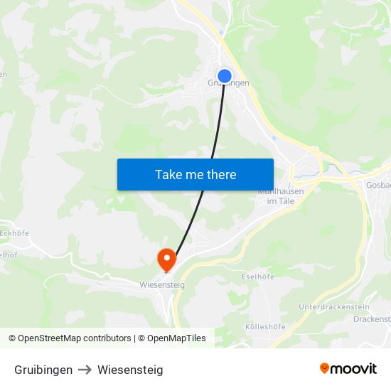 Gruibingen to Wiesensteig map