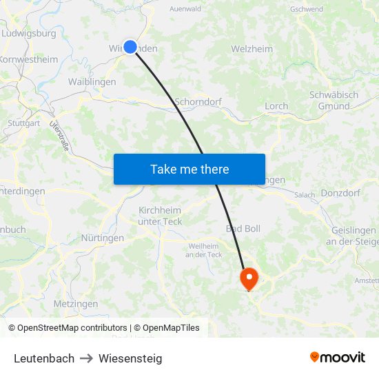 Leutenbach to Wiesensteig map