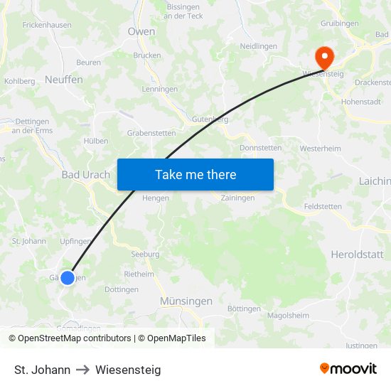 St. Johann to Wiesensteig map