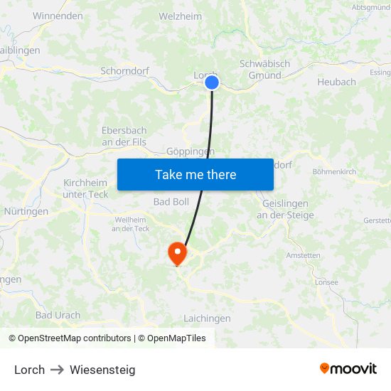 Lorch to Wiesensteig map