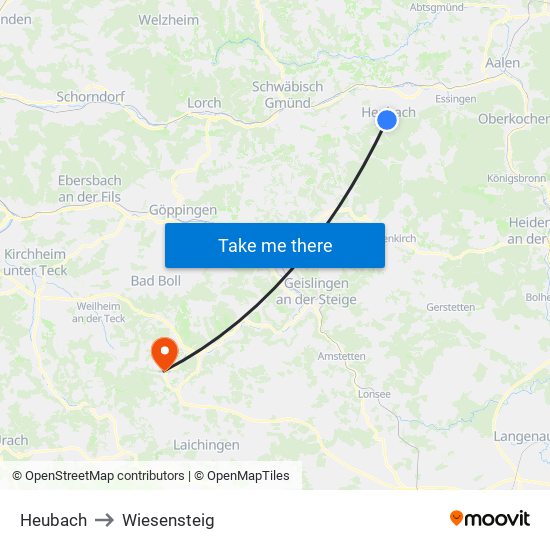 Heubach to Wiesensteig map