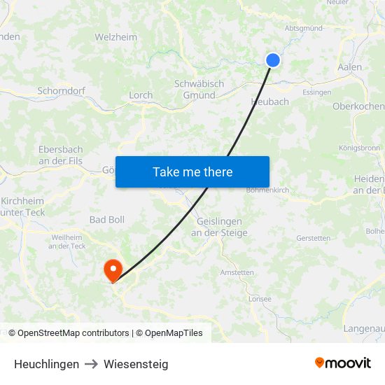 Heuchlingen to Wiesensteig map