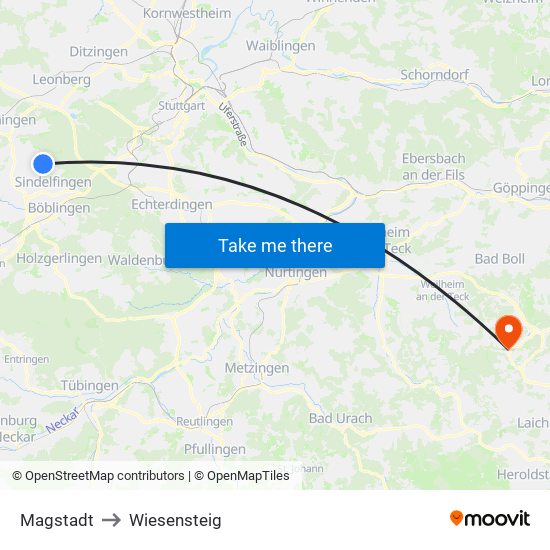 Magstadt to Wiesensteig map