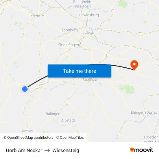 Horb Am Neckar to Wiesensteig map