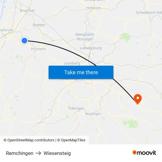 Remchingen to Wiesensteig map