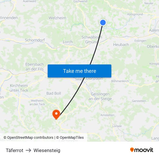 Täferrot to Wiesensteig map