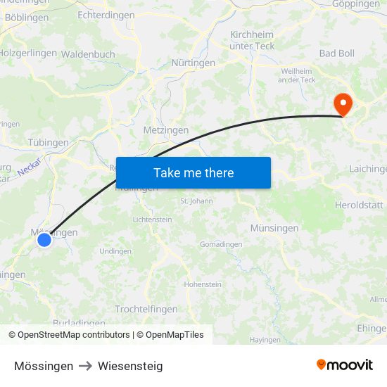 Mössingen to Wiesensteig map