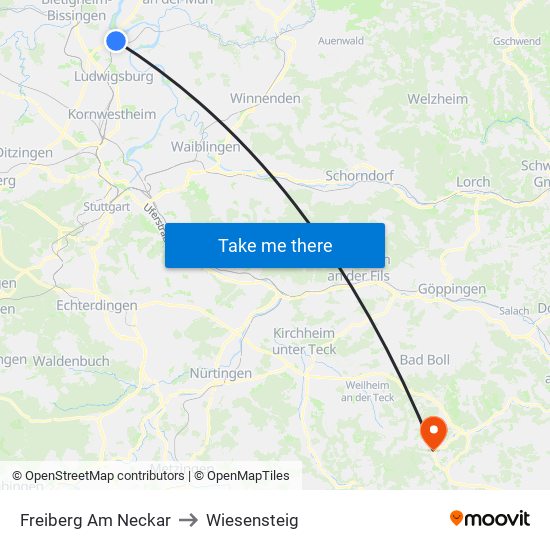 Freiberg Am Neckar to Wiesensteig map