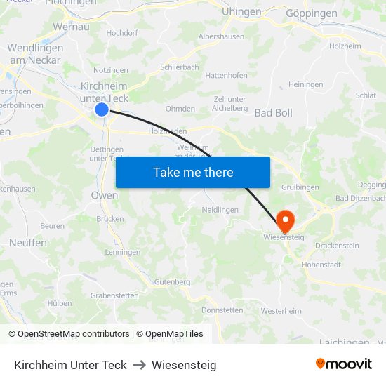 Kirchheim Unter Teck to Wiesensteig map