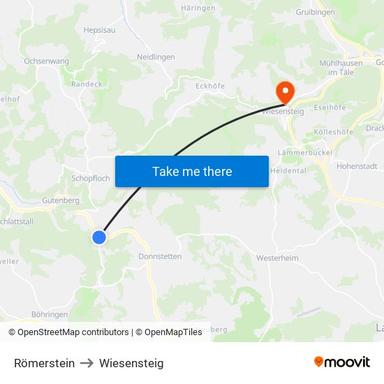 Römerstein to Wiesensteig map