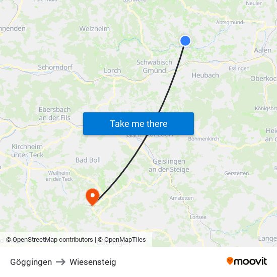 Göggingen to Wiesensteig map