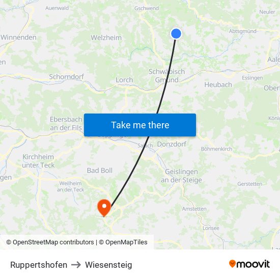 Ruppertshofen to Wiesensteig map