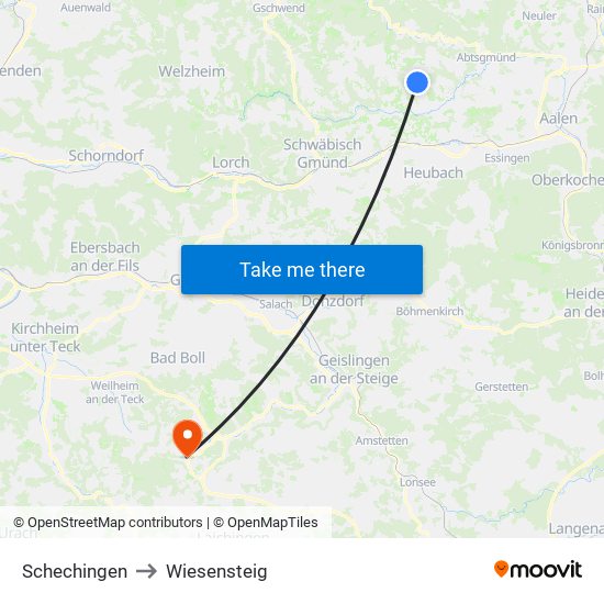 Schechingen to Wiesensteig map