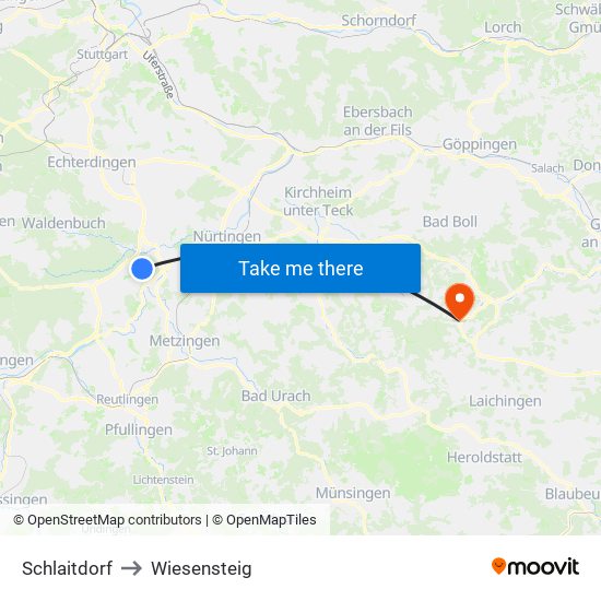Schlaitdorf to Wiesensteig map