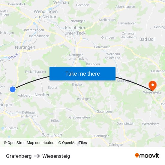 Grafenberg to Wiesensteig map