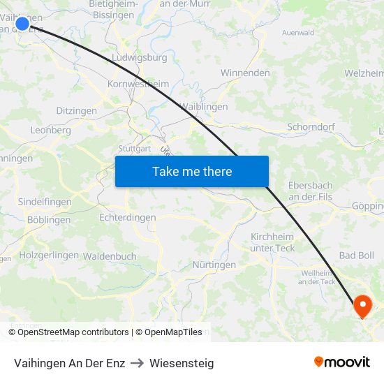 Vaihingen An Der Enz to Wiesensteig map