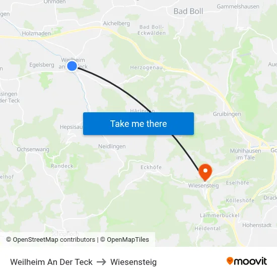 Weilheim An Der Teck to Wiesensteig map
