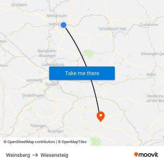 Weinsberg to Wiesensteig map