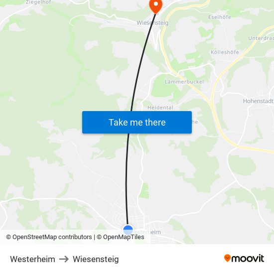 Westerheim to Wiesensteig map