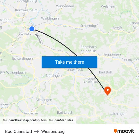 Bad Cannstatt to Wiesensteig map