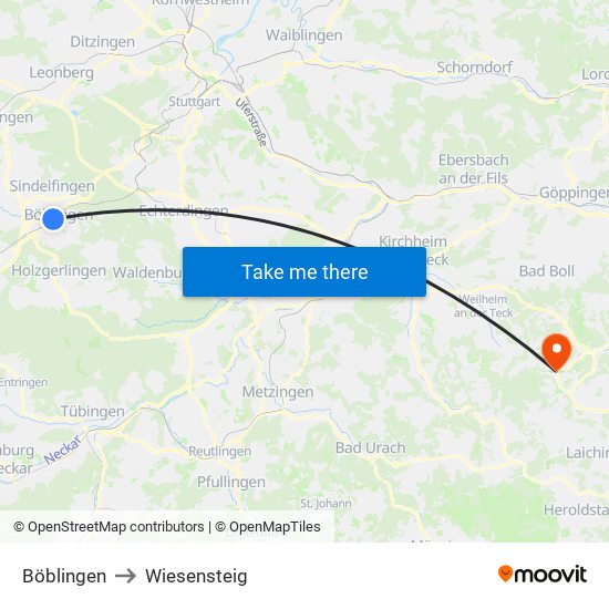 Böblingen to Wiesensteig map