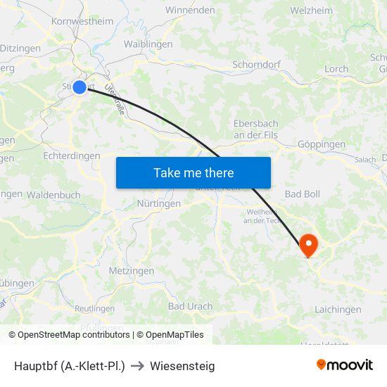 Hauptbf (A.-Klett-Pl.) to Wiesensteig map