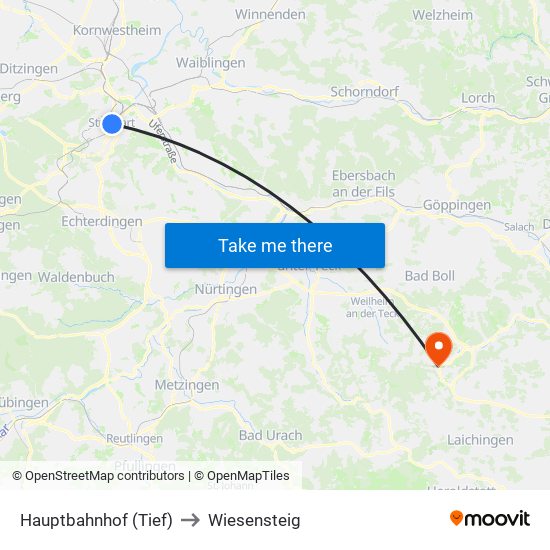 Hauptbahnhof (Tief) to Wiesensteig map