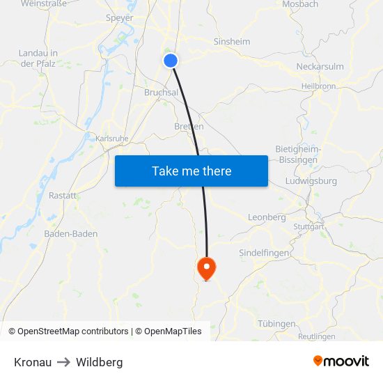 Kronau to Wildberg map