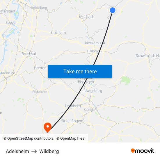 Adelsheim to Wildberg map