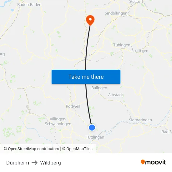 Dürbheim to Wildberg map