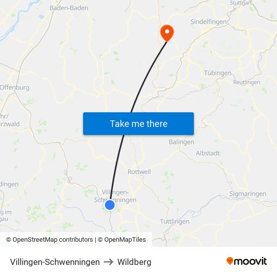 Villingen-Schwenningen to Wildberg map