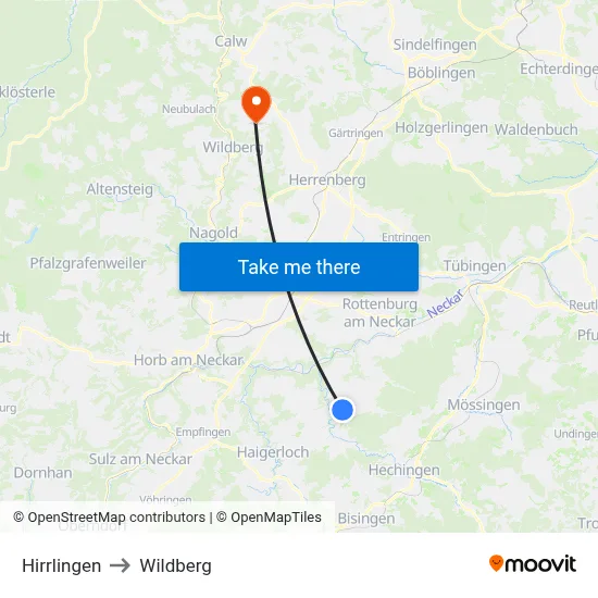 Hirrlingen to Wildberg map