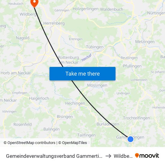 Gemeindeverwaltungsverband Gammertingen to Wildberg map