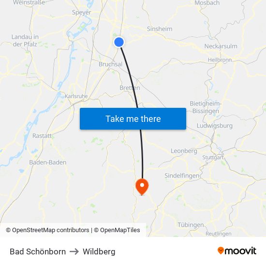 Bad Schönborn to Wildberg map