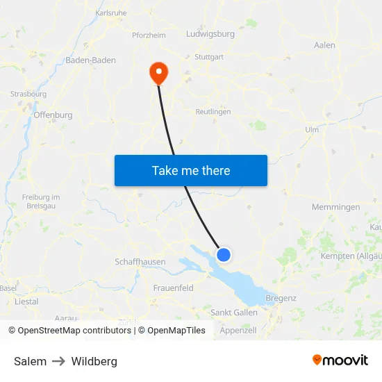 Salem to Wildberg map