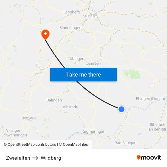 Zwiefalten to Wildberg map